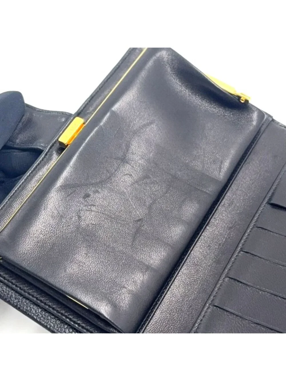 Chanel CC Logo Caviar Leather Black Bifold Wallet Gold